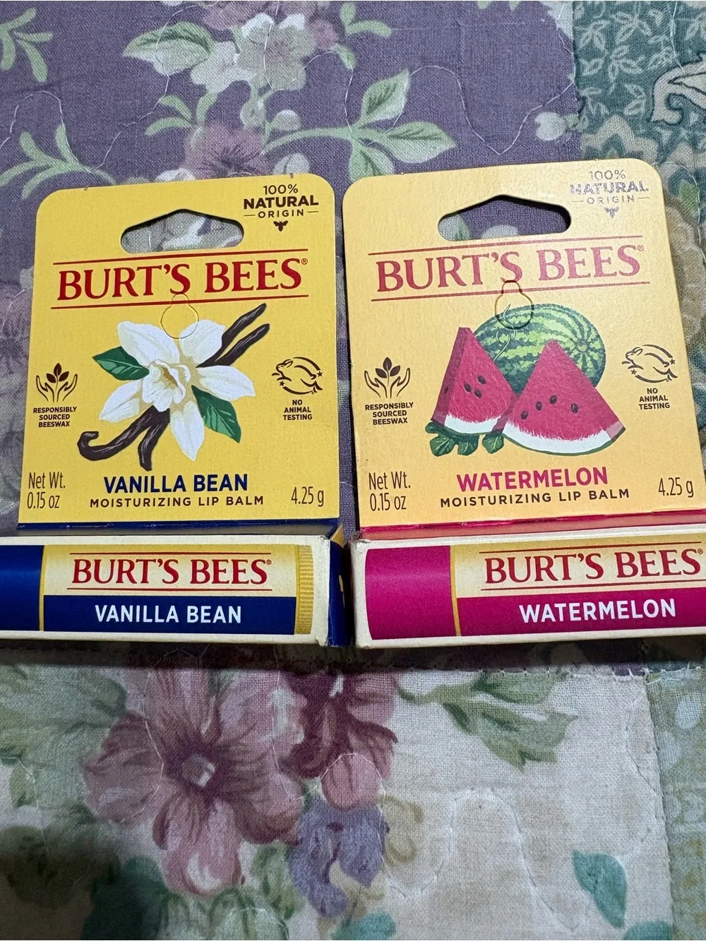 Burt's Bees Moisturizing Lip Balm Duo — Vanilla Bean (Cream) & Watermelon (Pink)